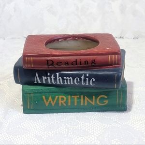 Vtg Rare Ceramic Stacked Books 1993 Holland Floral “Reading Arithmetic Writing”
